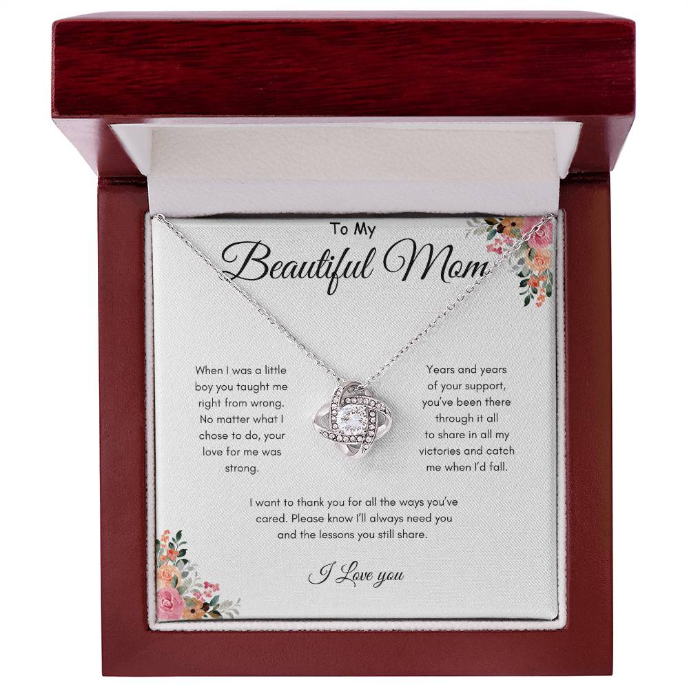 To Mom - Been there through it all - From Son - Love Knot Necklace